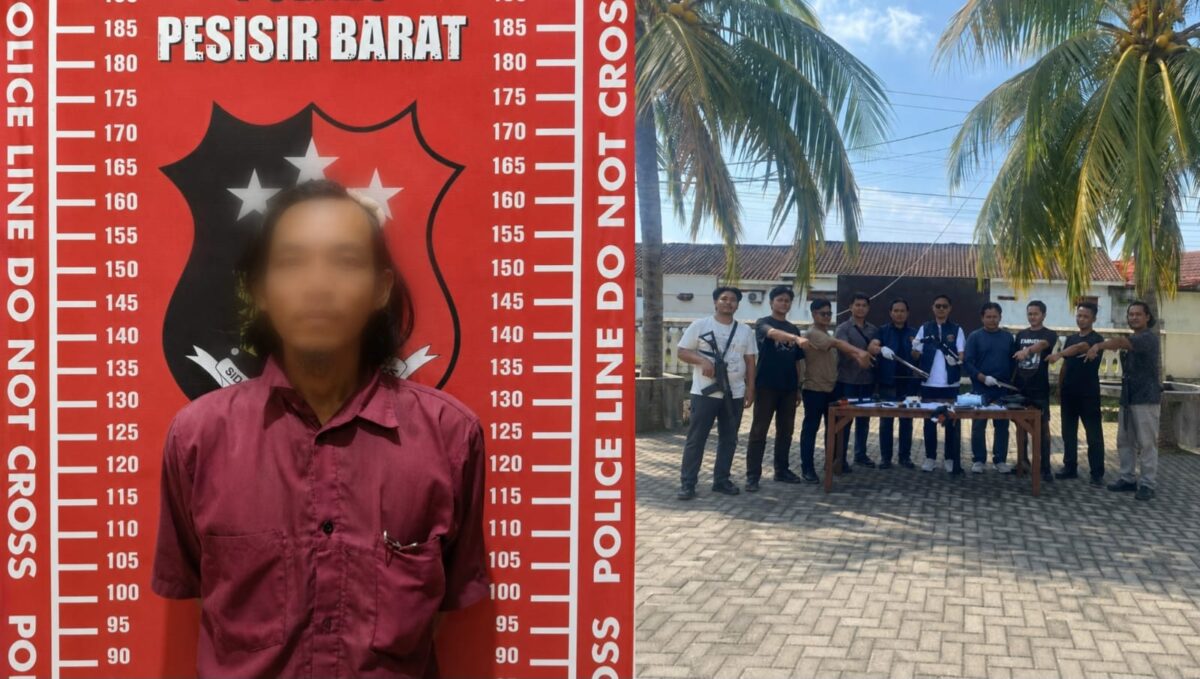 Kolase foto tersangka DS yang berhasil ditangkap dan Kasat Reskrim bersama personilnya saat menunjukan barang bukti, Senin 8 Juni 2026 | ist/Media Prioritastv.com.