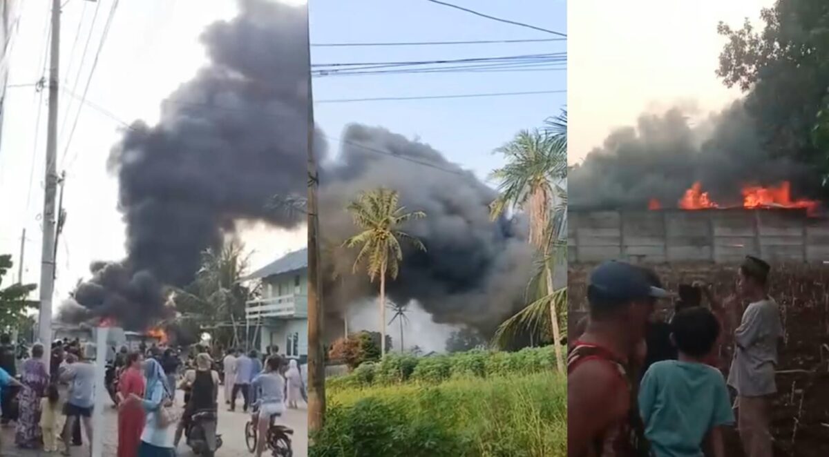 Kolase foto kebakaran gudang diduga penimbunan BBM di Jalan Srimulyo, Negeri Sakti, Gedongtataan, Pesawaran, Senin 8 Juni 2026 sore | ist/Media Prioritastv.com.