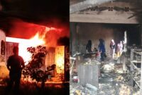 Kolase foto saat api berkobar yang diabadikan warga dan kondisi toko yang hancur lebur akibat keganasan sijago merah, Selasa 9 Juni 2026 | ist/Media Prioritastv.com.