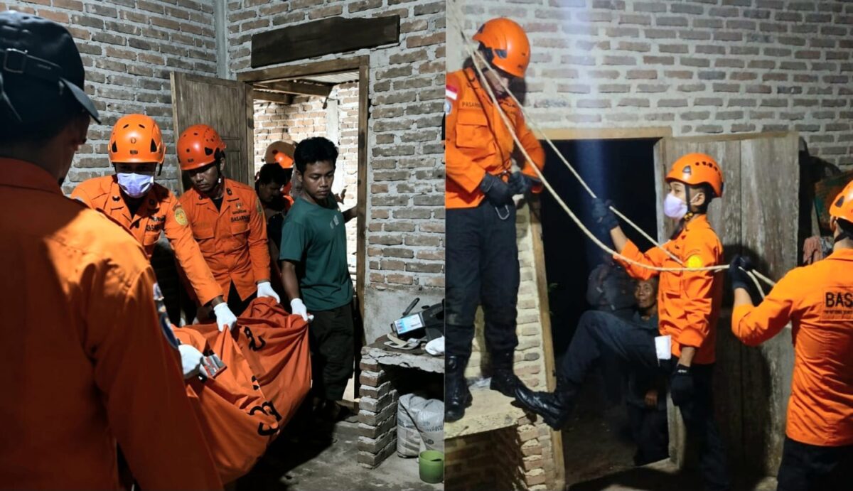 Kolase foto saat korban berhasil dievakuasi dan saat tim Basarnas menyelesaikan operasi penyelamatan, Selasa 9 Juni 2026, malam | Dok. Basarnas Lampung.