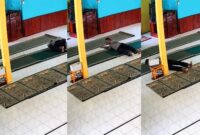 Kolase foto saat pria pencuri kotak amal yang mulanya terlihat salat ternyata berguling-guling menuju kotak amal dan mencurinya | Dok. Tangkapan Layar Video.