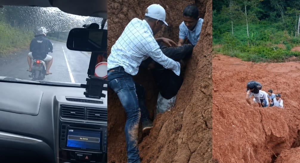 Kolase foto saat pengejaran pelaku dan saat pergumulan di lubang tebing serta setelah pelaku berhasil dilumpuhkan dievakuasi ke atas tebing, Sabtu 13 Juni 2026 | ist/Media Prioritastv.com.
