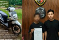 Kolase foto unggahan yang viral terkait sepeda motor dibegal di Pringswu dan saat HI memberikan keterangan di Mapolres Pringsewu, Senin 15 Juni 2026 | Dok. Humas Polres Pringsewu.