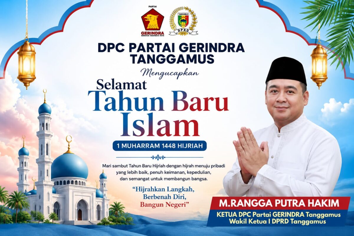 Flyer ucapan Selamat Tahun Baru 1448 Hijriah, Ketua DPC Partai Gerindra Kabupaten Tanggamus sekaligus Wakil Ketua I DPRD Tanggamus, M. Rangga Putra Hakim | ist/Media Prioritastv.com.