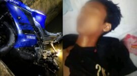 Kolase foto sepeda motor Yamaha R15 yang nyaris masuk drainase dan korban yang telah berada di RS Secanti Gisting, Selasa 16 Juni 2026, malam | ist/Media Prioritastv.com.
