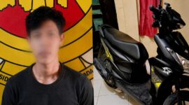 Tersangka MZD yang berhasil ditangkap dan sepeda motor korban yang diamankan petugas, Rabu 17 Juni 2026 | Dok. Humas Polres Lampung Tengah.