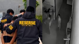 Kolase foto saa tersangka digelandang ke sel tahanan Polsek Pulau Panggung dan saat pelaku terekam kamere CCTV di Toko Pekon Karang Rejo, Ulu Belu | ist/Media Prioritastv.com.