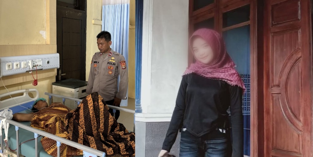 Kolase foto terduga pelaku usai operasi mendapatkan perawatan medis, Sabtu 27 Juni 2026 dan foto semasa hidup korban | ist/Media Prioritastv.com.