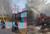 Kolase foto saat kebakaran pertama diketahui warga dan saat petugas Damkar tiba memadamkan api, Minggu 28 Juni 2026 | ist/Media Prioritastv.com.