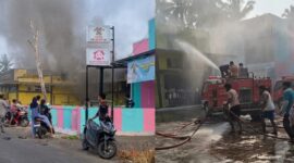 Kolase foto saat kebakaran pertama diketahui warga dan saat petugas Damkar tiba memadamkan api, Minggu 28 Juni 2026 | ist/Media Prioritastv.com.