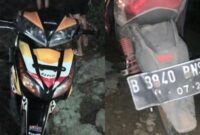 Kolase foto sepeda motor diduga milik pencuri yang ditinggalkan di Blok 3 Pekon Tekad, Pulau Panggung, Tanggamus, Senin 29 Juni 2026, dinihari | Dok. Facebook Putri Wa.
