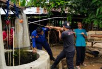Petugas Damkarmat BPBD Pringsewu saat melakukan evakuasi kambing masuk sumur di Pekon Tunggul Pawenang, Adiluwih, Rabu 29 Juli 2026 | Dok. BPBD Pringsewu.