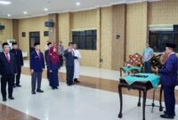Prosesi pengambilan sumpah jabatan dalam pelantikan sejumlah pejabat di lingkung Pemkab Pringsewu oleh Bupati Riyanto Pamungkas, Kamis 30 Juli 2026| Samuel/Media Prioritastv.com.
