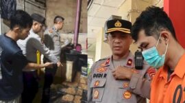 Kolase foto saat polisi melakukan pemeriksaan TKP dan saat tersangka Malfino Marcel setelah ditangkap | ist/Media Prioritastv.com.
