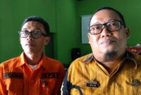 Sekretaris BPBD Tanggamus Iwan Juniant mewakili Kepala Pelaksana Irvan Wahyudi saat memeberikan keterangan pers usai sosisalisai dan desiminasi kegempaan di Ulu Belu, Kamis 27 Agustus 2026 | Herdi/Media Prioritastv.com.