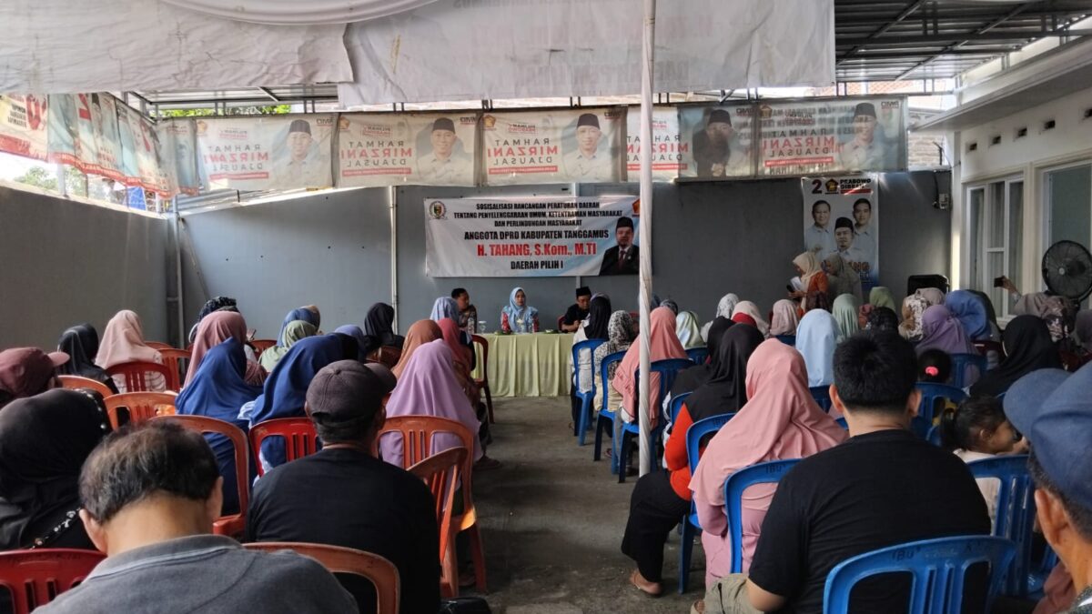 Suasana Sosialisasi Peraturan Daerah (Sosper) kedua oleh Anggota DPRD Tanggamus Dapil 1, H. Tahang, S.Kom., M.TI., yang digelar di Kelurahan Pasar Madang, Kecamatan Kota Agung, Sabtu (22/8/2026) | Herdi/Media Prioritastv.com.