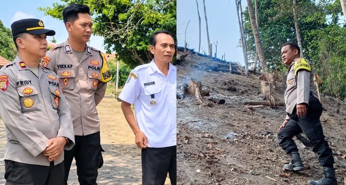 Kolase foto saat Kapolsek Limau mendatangi lokasi kebakaran lahan di kawasan Gunung Mergung, Pekon Banjar Agung, Kecamatan Limau dan personilnya area perkebunan di Pekon Umbar, Kecamatan Kelumbayan, Rabu 26 Agustus 2026 | Dok. Humas Polres Tanggamus.