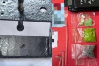 Kolase foto alat pres yang diduga digunakan untuk membuat extacy dan barang bukti lain yang diamankan polisi di rumah kontrakan di Natar, Lampung Selatan | Dok. Humas Polda Lampung.