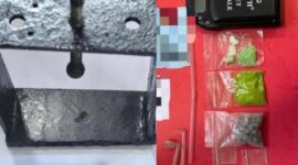 Kolase foto alat pres yang diduga digunakan untuk membuat extacy dan barang bukti lain yang diamankan polisi di rumah kontrakan di Natar, Lampung Selatan | Dok. Humas Polda Lampung.