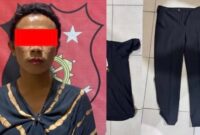 Kolase foto VJ Baduy yang telah ditangkap polisi dan barang bukti pakaian yang diamankan pada Selasa 18 Agustus 2026 | Dok. Humas Polres Pesisir Barat.