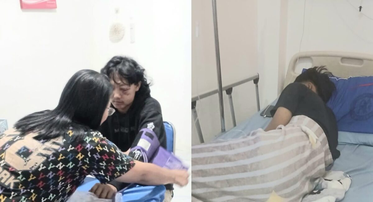 Kolase foto saat Yono 'Mas Mullet' saat dijenguk rekannya dan foto diduga lawan tabrakan mas mullet yang masih di salah satu rumah sakit | ist/Media Prioritastv.com.