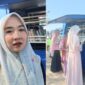 Kolase foto, Novi, staf Dinas Perpustakan dan Kearsipan Daerah Tanggamus saat memberikan keterangan dan saat para pengunjung memilih buku di mobil perpustakaan keliling di RTH Muara Indah, Kota Agung, Minggu 2 Agustus 2026 | Zulkarnain/Media Prioritastv.com.