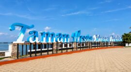 Landmark Taman Wisata Muara Indah Kota Agung, salah satu ikon destinasi wisata di Kabupaten Tanggamus yang telah dipercantik diabadikan Minggu, 2 Agustus 2026 | Zulkarnain/Media Prioritastv.com.