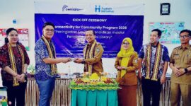Seremony penyerahan bantuan perpustakaan digital senilai Rp500 juta dari Centratama Group di SMPN 2 Pringsewu, Selasa 4 Agustus 2026 | Samuel/Media Prioritastv.com.