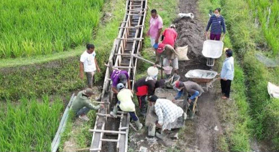 Pembuatan irigasi sawah di Desa Sejahtera Baru, Kecamatan Babul Makmur, Kabupaten Aceh Tenggara, Provinsi Aceh | Dok. KemenPU.