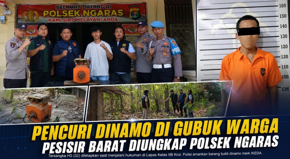 Kolase foto saat petugas Polsek Ngaras menunjukan barang bukti, pemeriksaan TKP dan tersangka yang sedang di tahan di Lapas Krui, Senin 10 Agustus 2026.