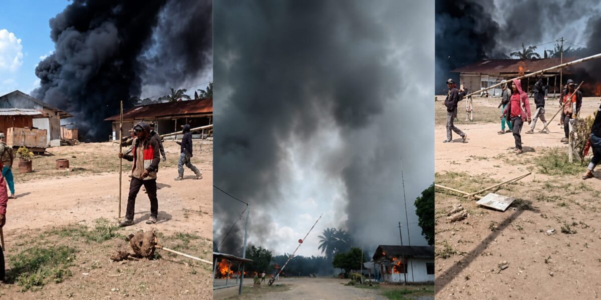 Kolase foto saat sejumlah melakukan aksi anarkis dan pembakaran di mess PT MSA di Anak Tuha, Lampung Tengah, Rabu 12 Agustus 2026 | ist/Media Prioritastv.com.