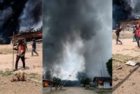 Kolase foto saat sejumlah melakukan aksi anarkis dan pembakaran di mess PT MSA di Anak Tuha, Lampung Tengah, Rabu 12 Agustus 2026 | ist/Media Prioritastv.com.