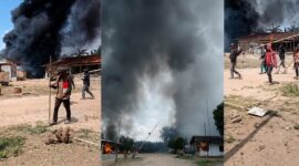 Kolase foto saat sejumlah melakukan aksi anarkis dan pembakaran di mess PT MSA di Anak Tuha, Lampung Tengah, Rabu 12 Agustus 2026 | ist/Media Prioritastv.com.