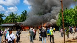 Salah satu bangunan milik PT Bumi Sentosa Abadi (BSA) di Kecamatan Anak Tuha, Kabupaten Lampung Tengah yang dibakar massa, Rabu 12 Agustus 2026 | ist/Media Prioritastv.com.