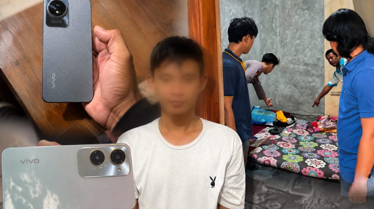 Kolase foto tersangka CA dan barang bukti yang diamankan serta saat polisi melakukan pemeriksaan TKP, Kamis 13 Juli 2026 | Dok. Polsek Ngaras.