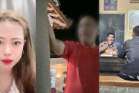 Kolase foto korban saat memberikan penjelasan dan saat pria berbaju merah melakukan penganiaan serta korban ketika melapor di Polsek Talang Padang, Jumat 14 Agustus 2026 | Dok. Tangkapan Layar Video.