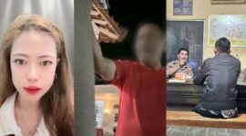 Kolase foto korban saat memberikan penjelasan dan saat pria berbaju merah melakukan penganiaan serta korban ketika melapor di Polsek Talang Padang, Jumat 14 Agustus 2026 | Dok. Tangkapan Layar Video.