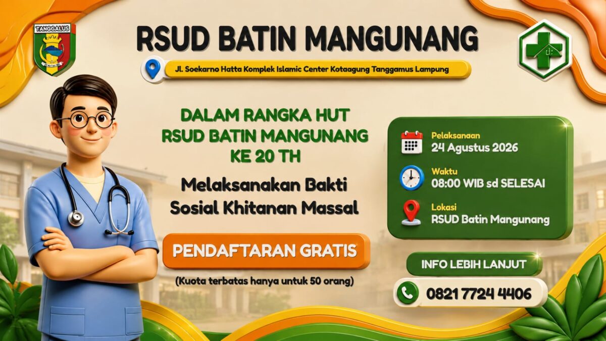 Flyer informasi sunatan massal dalam rangka HUT ke 20 RSUD Batin Mangunang, Kota Agung, Tanggamus | ist/Media Prioritastv.com.