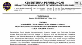 Pengumuman Nomor PG-BPSDMP 02 Tahun 2026 tentang Penerimaan Calon Taruna Pola Pembibitan pada Perguruan Tinggi di Lingkungan Kementerian Perhubungan Tahun Akademik 2026/2027 tanggal 15 Agustus 2026 | Dok. Kemenhub RI.