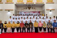 Foto bersama usai pelantikan 33 Paskibraka Tanggamus 2026 di GSG Islamic Center Kota Agung, Sabtu 15 Agustus 2026 | Herdi/Media Prioritastv.com.
