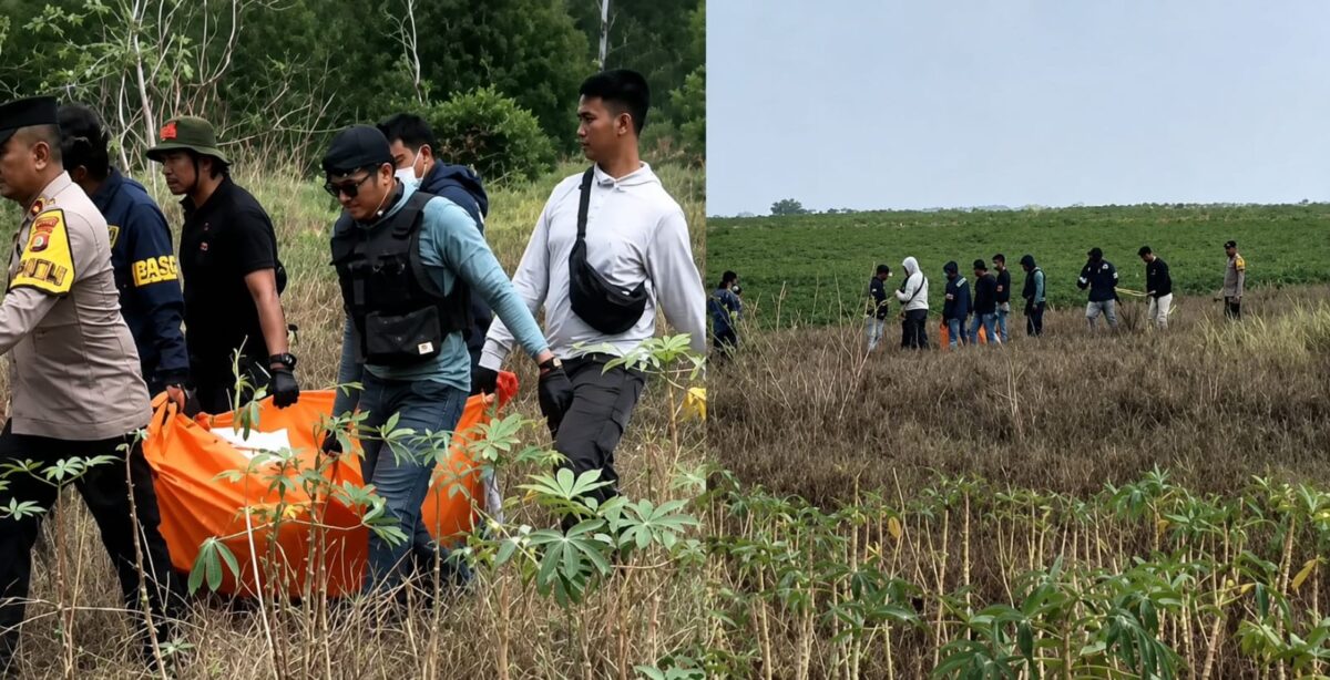 Kolase foto saat polisi mengevakuasi jenazah korban di kebun singkong, Minggu 16 Agustus 2026 | ist/Media Prioritastv.com.