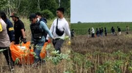 Kolase foto saat polisi mengevakuasi jenazah korban di kebun singkong,  Minggu 16 Agustus 2026 | ist/Media Prioritastv.com.