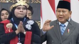 Kolase foto Susannah dan saat Presiden Prabowo menyatakan Susannah sebagai pengupas bawang bergaji Rp700 ribu per kilogram pada saat pidato tahunan kenegaraan Presiden Prabowo Subianto di Gedung MPR RI, Jumat (14/8/2026) | Dok. Tangkapan Layar Video.