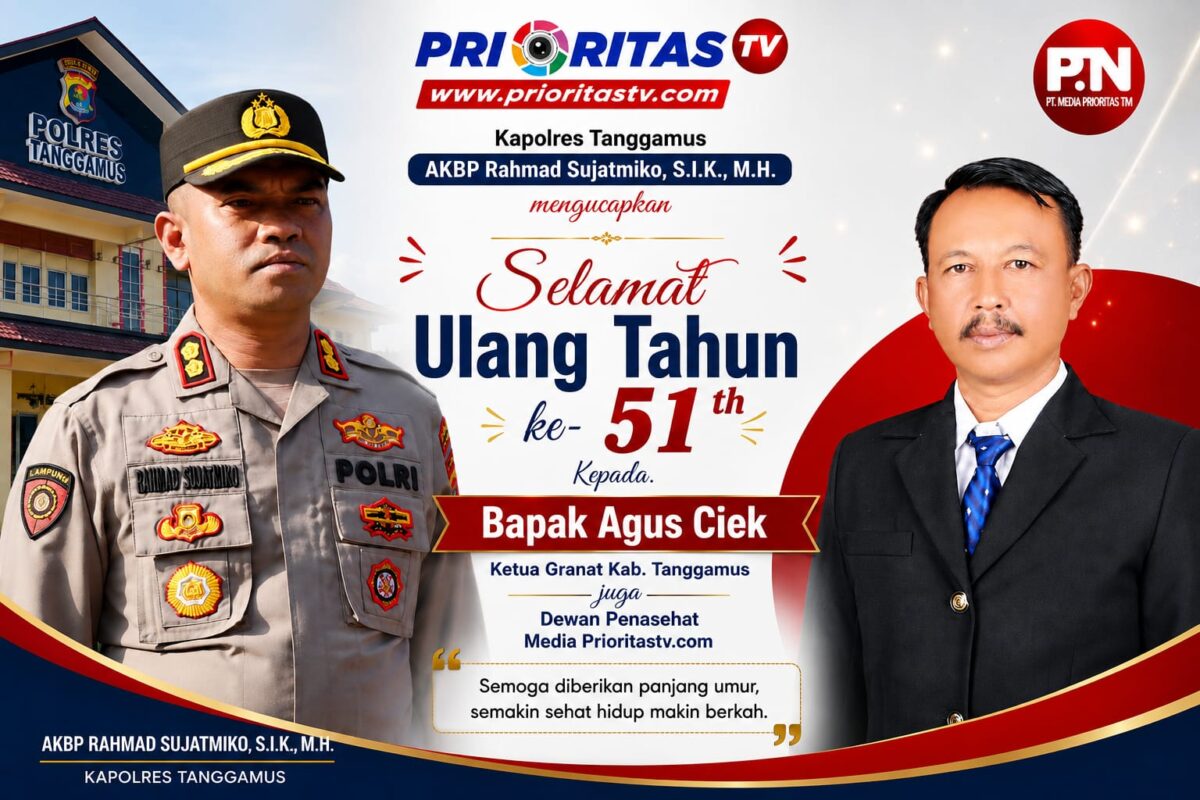 Flyer ucapan selamat ulang tahun kepada Wanhat Media Prioritastv.com Agus Ciek, Senin 17 Agustus 2026.