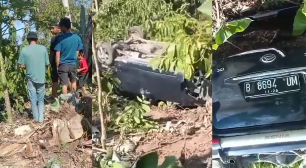 Kolase foto warga saat memperhatikan kerusakan hanya pohon pisang dan kondisi mobil yang berara di perkebunan, Senin 17 Agustus 2026 | Dok. Tangkapan Layar Video.