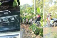 Kolase foto saat mobil berada di jurang kebun dan saat proses evakuasi hingga berhasil ditarik ke jalan, Senin 17 Agustus 2026 | ist/Media Prioritastv.com.