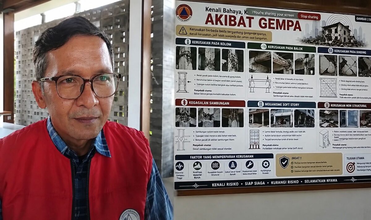 Jeffri Sembiring, Manajer Maintenance PT PGE saat memberikan keterangan pers usai sosialisasi para pakar gempa di Balai Pekon Ngarip, Ulu Belu, Tanggamus, Kamis 27 Agustus 2026 | Herdi/Media Prioritastv.com.
