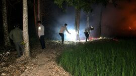Polisi saat melakukan pemeriksaan dan pemadaman kebakaran lahan di Kabupaten Pringsewu | Dok. Humas Polres Pringsewu.