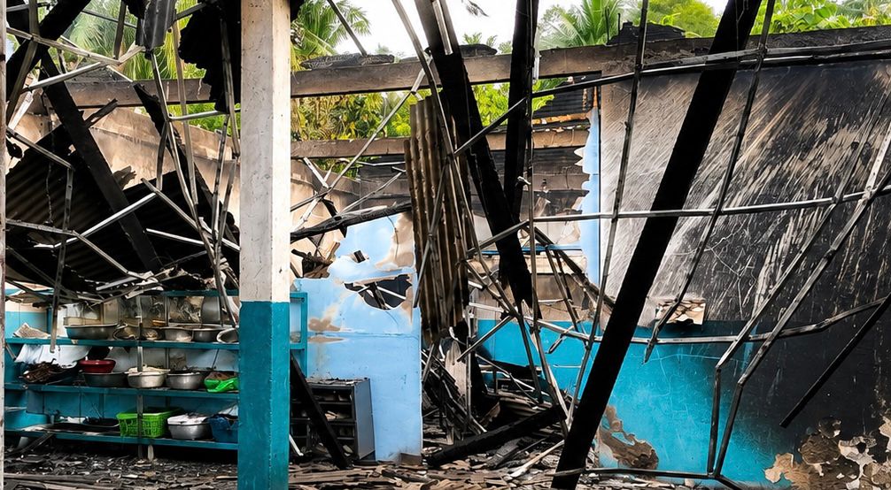 Kondisi bangunan SPPG Purwosari Kelumbayan Barat Tanggamus yang terbakar, Kamis 27 Agustus 2026 dinihari tadi | ist/Media Prioritastv.com.