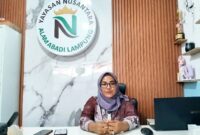 Ketua Yayasan Nusantara Alam Abadi Lampung, Firlinda, saat dikonfirmasi di ruang kerjanya, Jumat (28/8/2026) | Herdi/Media Prioritastv.com.